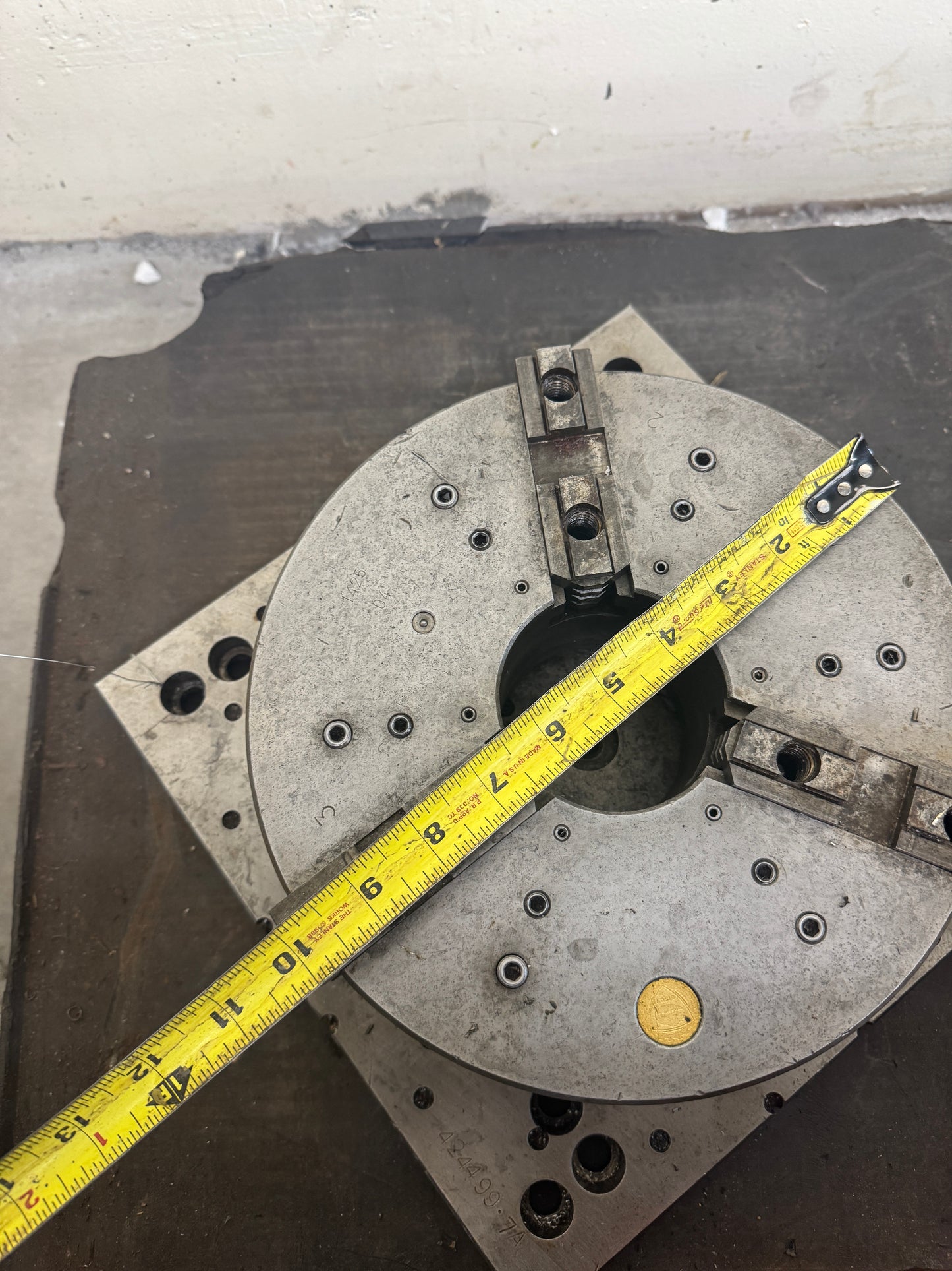 3-Jaw Self-Centering Lathe Chuck with Square Adapter Plate 424499-7A | 10 In. Dia. Chuck, Approx. 4 In. Bore