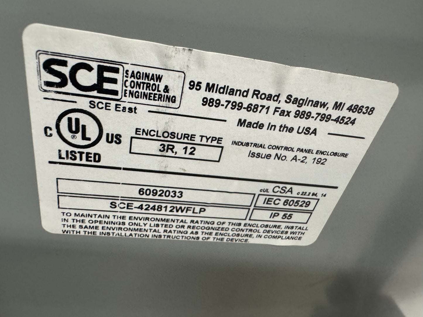 Saginaw Control & Engineering Two Door Wall Mount Enclosure SCE-424812WFLP