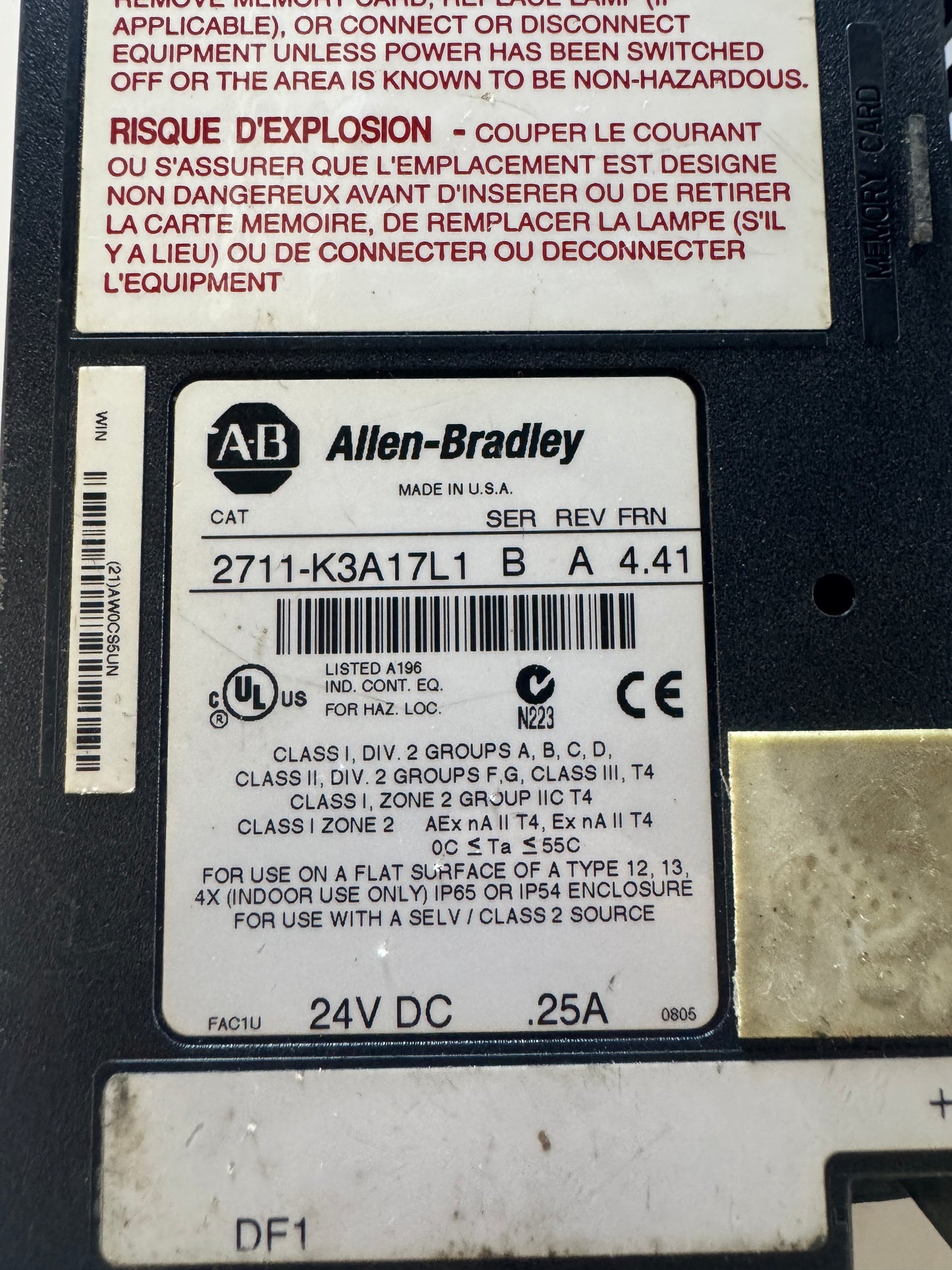 Allen-Bradley PanelView 300 HMI Terminal 2711-K3A17L1 24 VDC