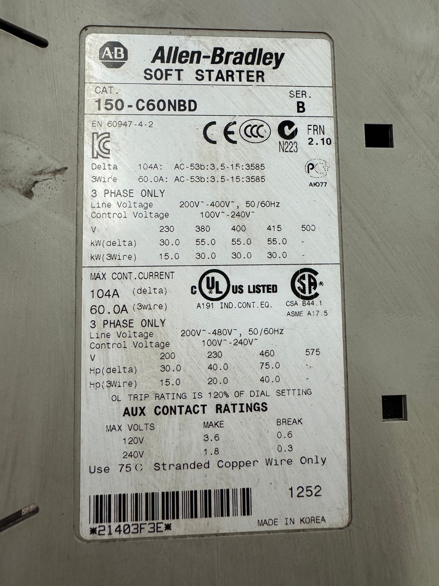 Allen-Bradley Soft Starter 150-C60NBD