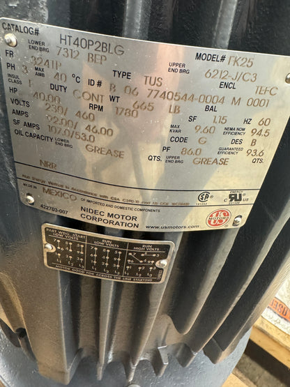 US Motors Vertical Hollow Shaft Pump Motor HT40P2BLG - 40 HP 1800 RPM