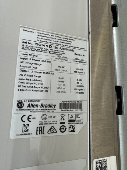 Allen-Bradley Variable Frequency Drive 20G1AND156AA0NNNNN - 100 HP Variable RPM