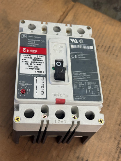 Cutler-Hammer HMCP003A0C Motor Circuit Protector 600 VAC / 250 VDC Untested Surplus 1755