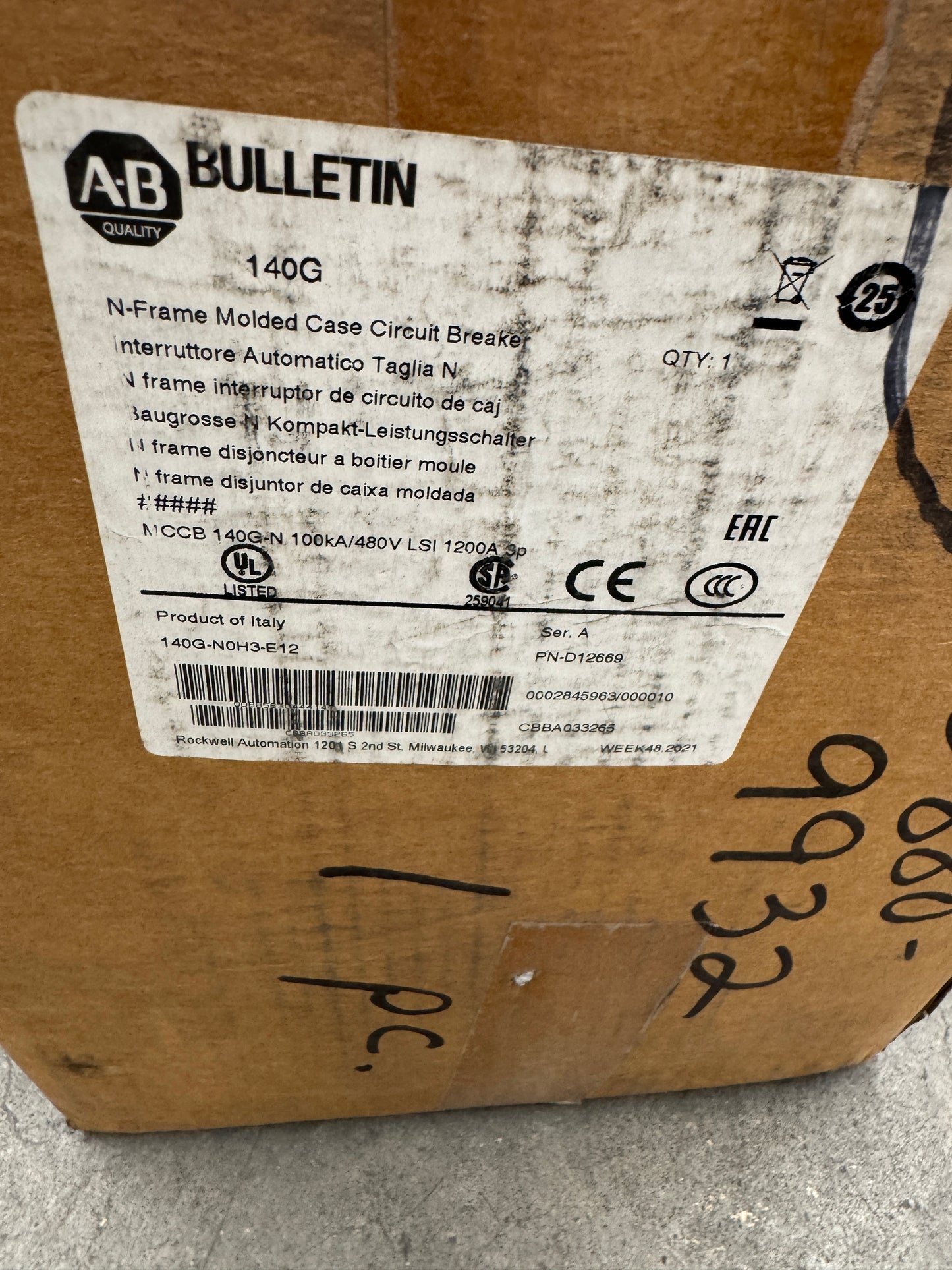 Allen-Bradley Molded Case Circuit Breaker 140G-N0H3-E12 600V