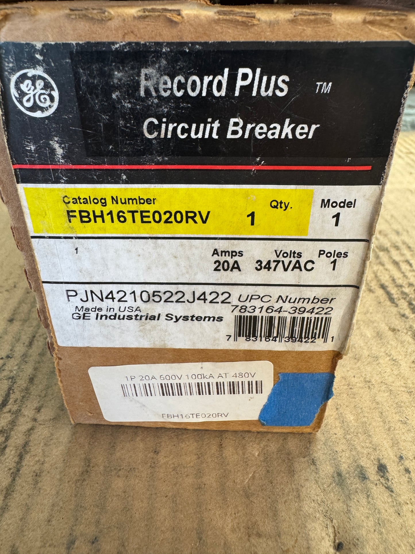 GE FBH16TE020RV Circuit Breaker 347VAC Open Box Unused