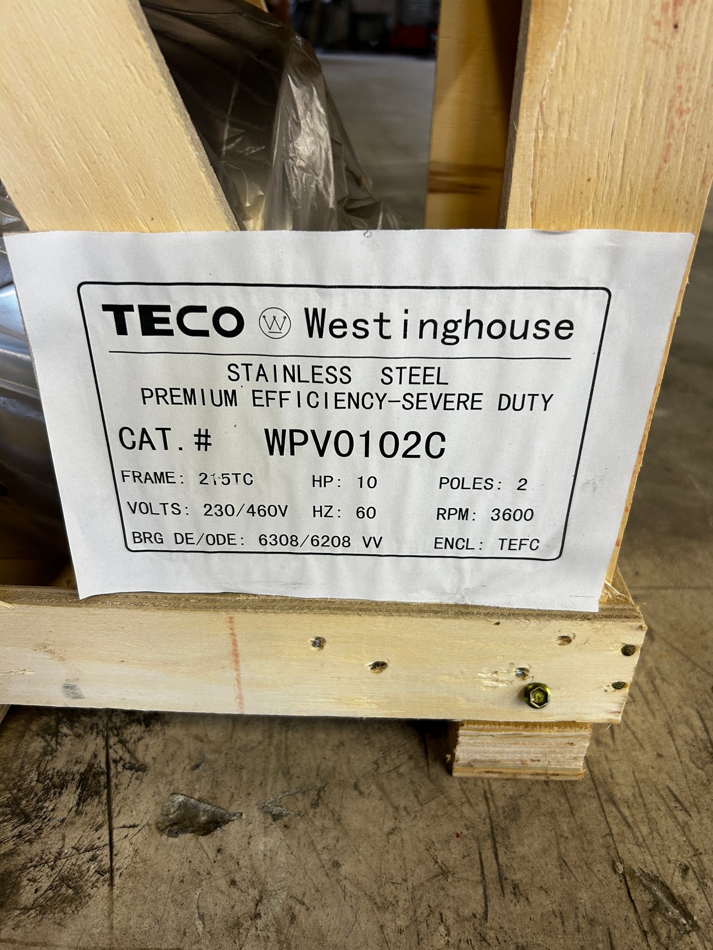TECO Westinghouse AC Motor WPV0102C - 10 HP 3600 RPM