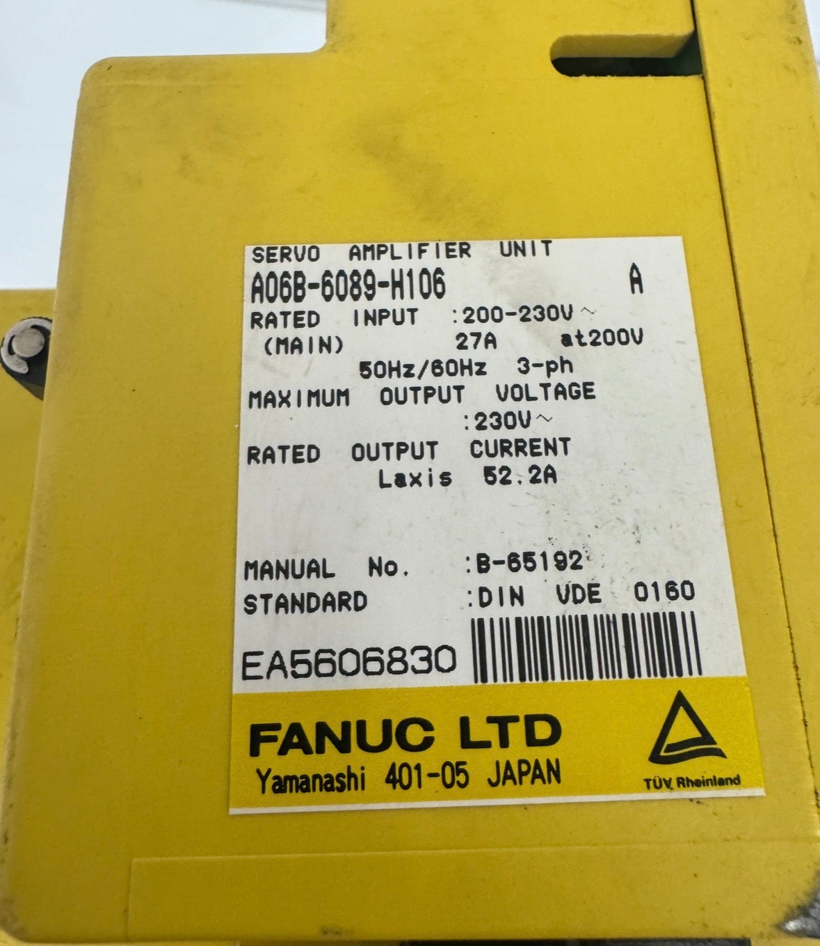 Fanuc A06B-6089-H106 Servo Amplifier Unit 200-230V AC, 3-Phase, 52.2A