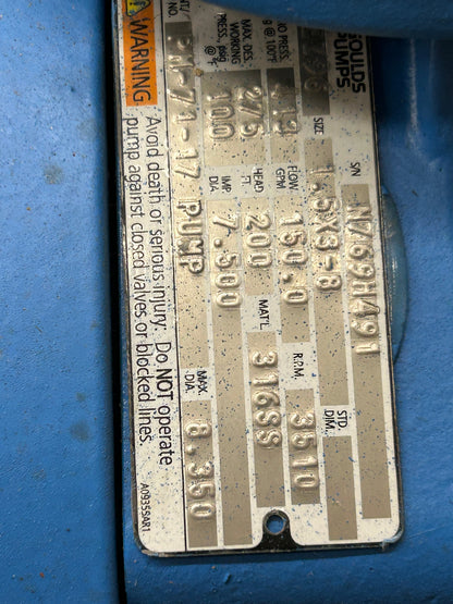 Goulds Pumps-Weg Centrifugal Pump with Motor 3x8-13, T02036XT3E256T