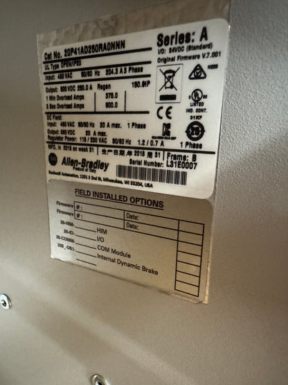 Allen-Bradley PowerFlex DC Drive 20P41AD250RA0NNN 480V AC, 3-Phase