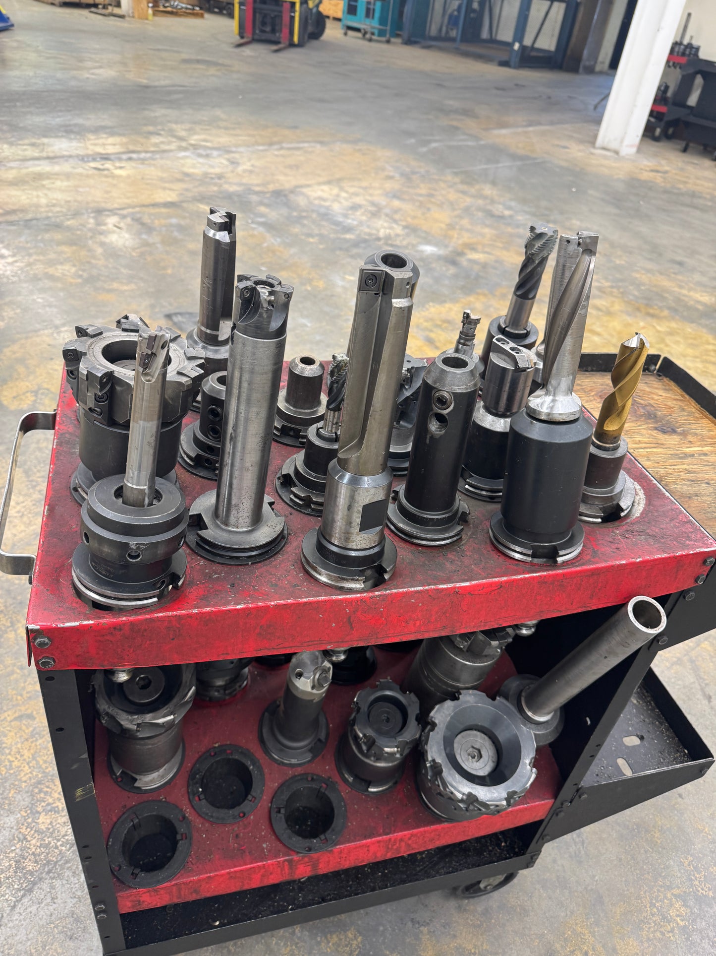 Mixed CAT50 Tool Holder Lot with Tooling and Cart | CAT50