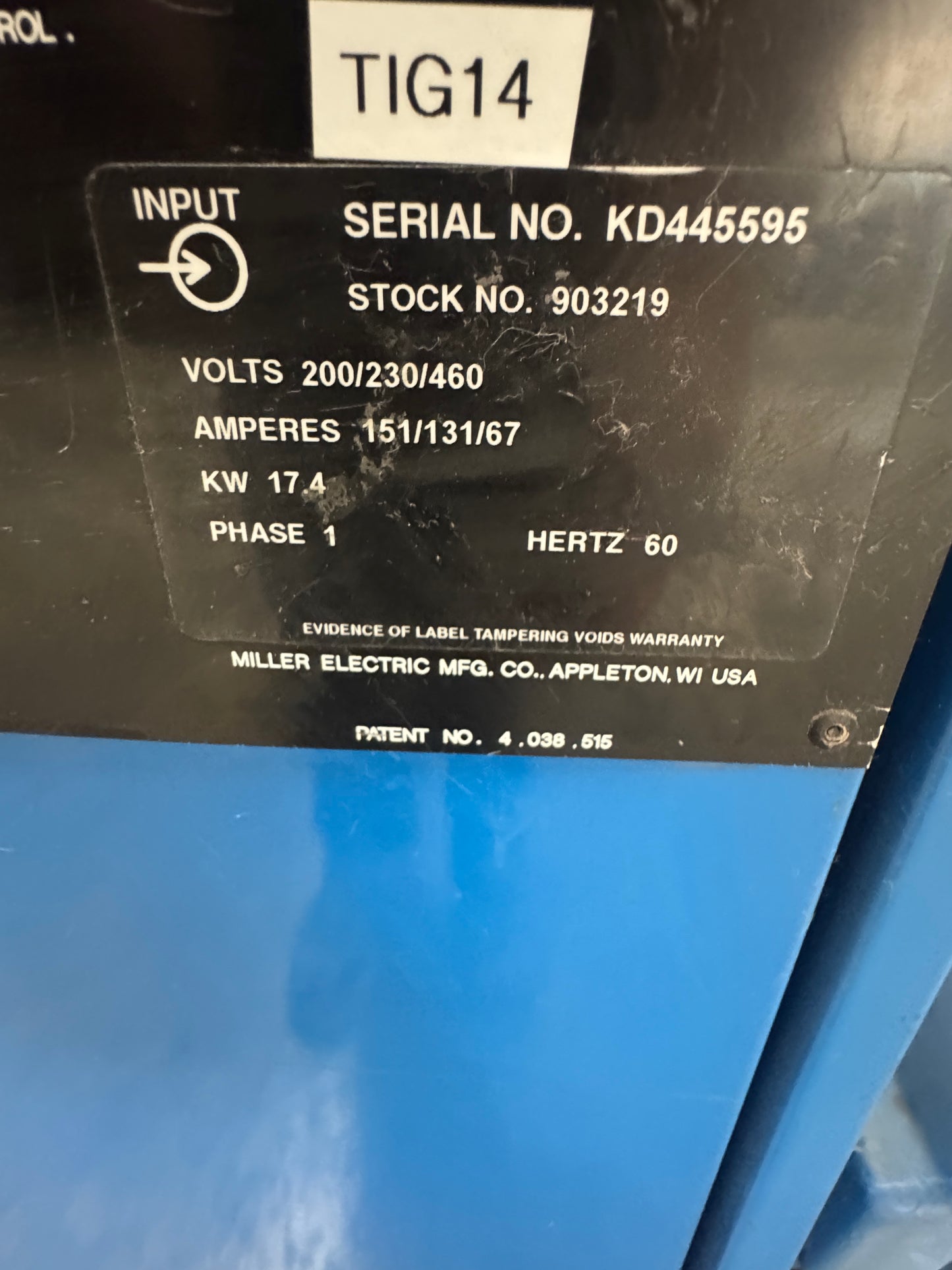 Miller TIG Welder Syncrowave 351 350 Amp 200/230/460V 1 Phase m01842