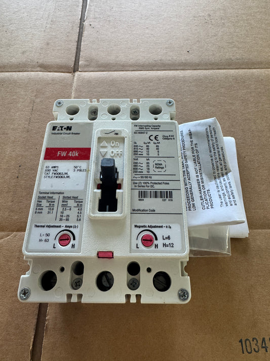 Eaton FW3063JVL Industrial Circuit Breaker 690 VAC Untested Surplus