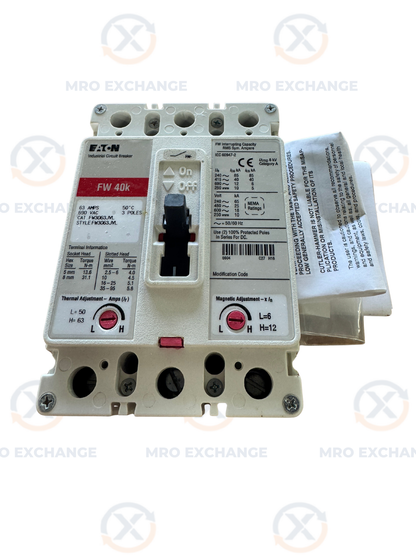 Eaton FW3063JVL Industrial Circuit Breaker 690 VAC Untested Surplus