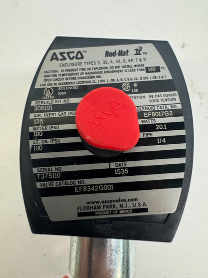 ASCO Solenoid Valve EF8342G001 1/4 in. NPT 125 PSI Air / Inert Gas, 100 PSI Water / Light Oil