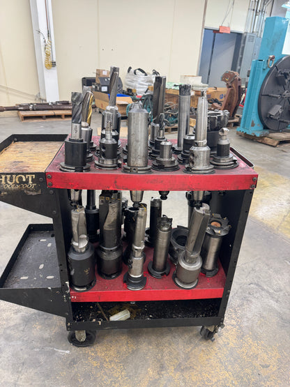 Mixed CAT50 Tool Holder Lot with Tooling and Cart | CAT50