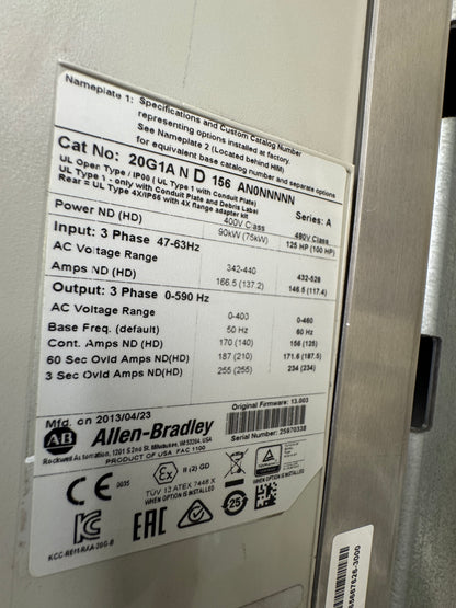 Allen-Bradley Variable Frequency Drive 20G1AND156AN0NNNNN 480V, 3-Phase
