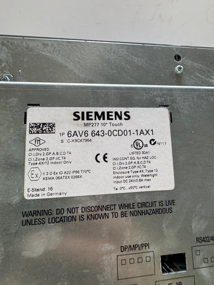 Siemens HMI Touch Panel 6AV6643-0CD01-1AX1 24 VDC