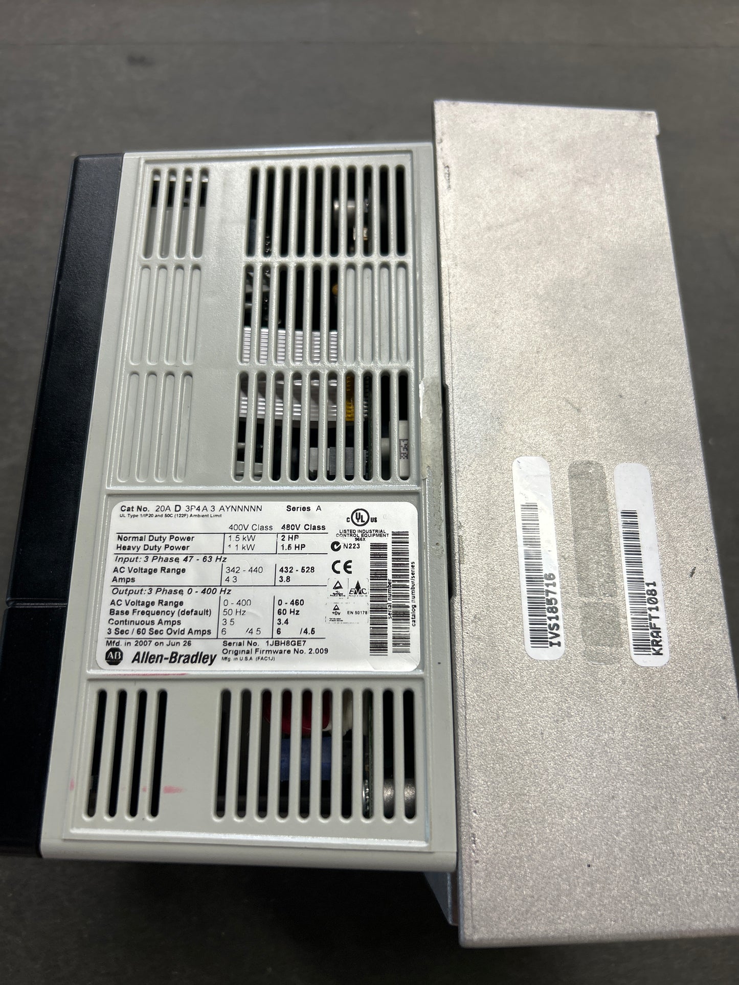 Allen-Bradley Variable Frequency Drive 20AD3P4A3AYNNNNN Series A 480V 3-Phase