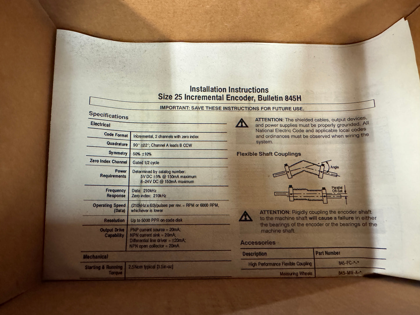 Allen-Bradley Incremental Encoder 845H-SJDZ14CNY2C 5V DC
