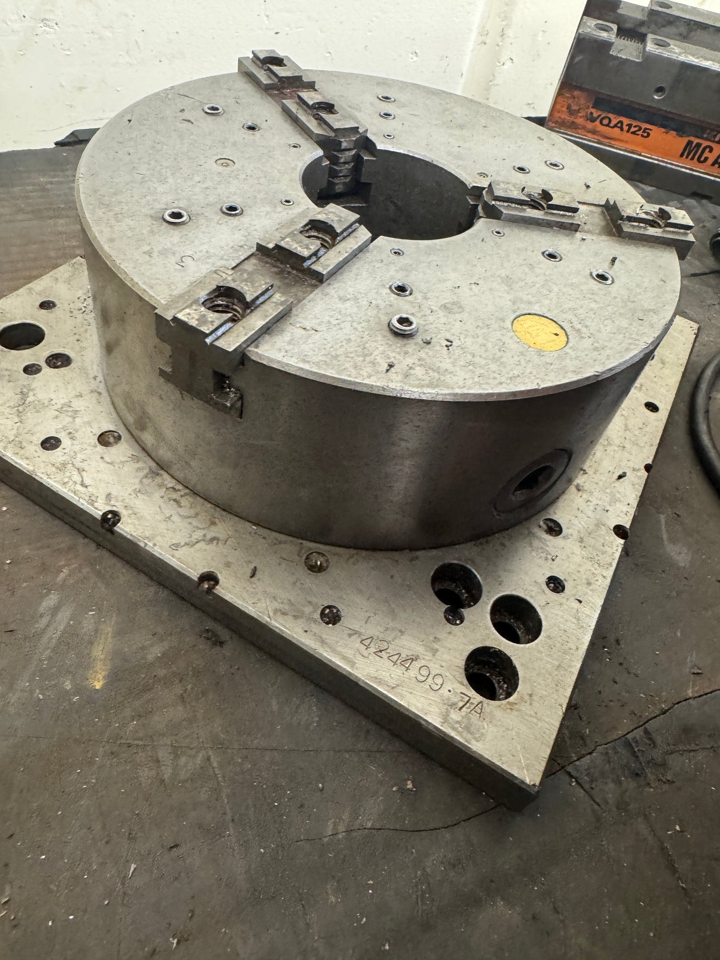 3-Jaw Self-Centering Lathe Chuck with Square Adapter Plate 424499-7A | 10 In. Dia. Chuck, Approx. 4 In. Bore