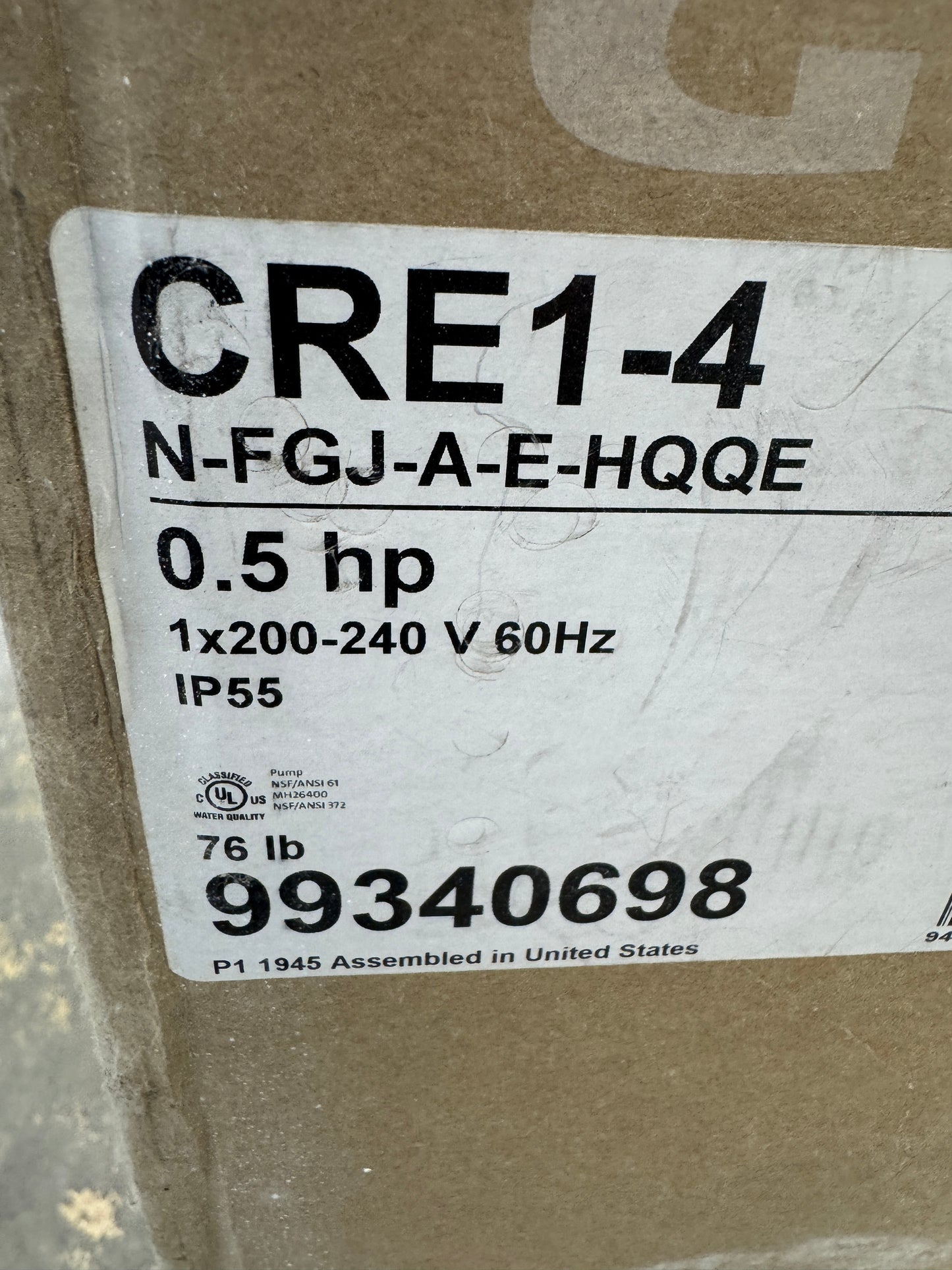 Grundfos CR1-4 N-FGJ-A-E-HQQE Vertical Multistage Centrifugal Pump m00279