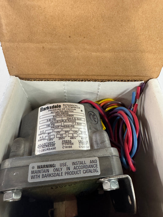 Barksdale Pressure Switch D2H-A80SS 1/4 In. NPT Female 0.5 to 80 PSI Adjustable