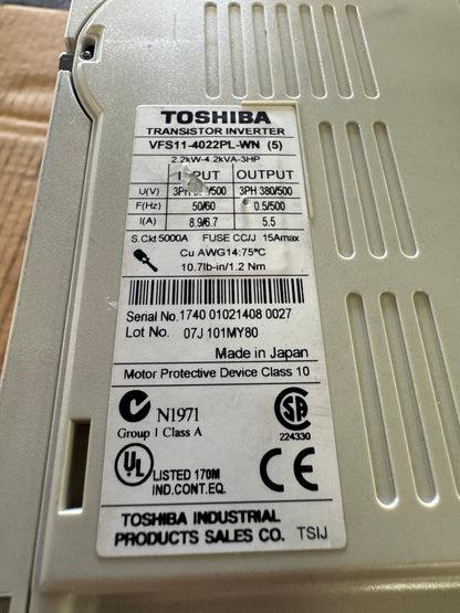 Toshiba VFD VFS11-4022PL-WN - 3 HP Variable RPM
