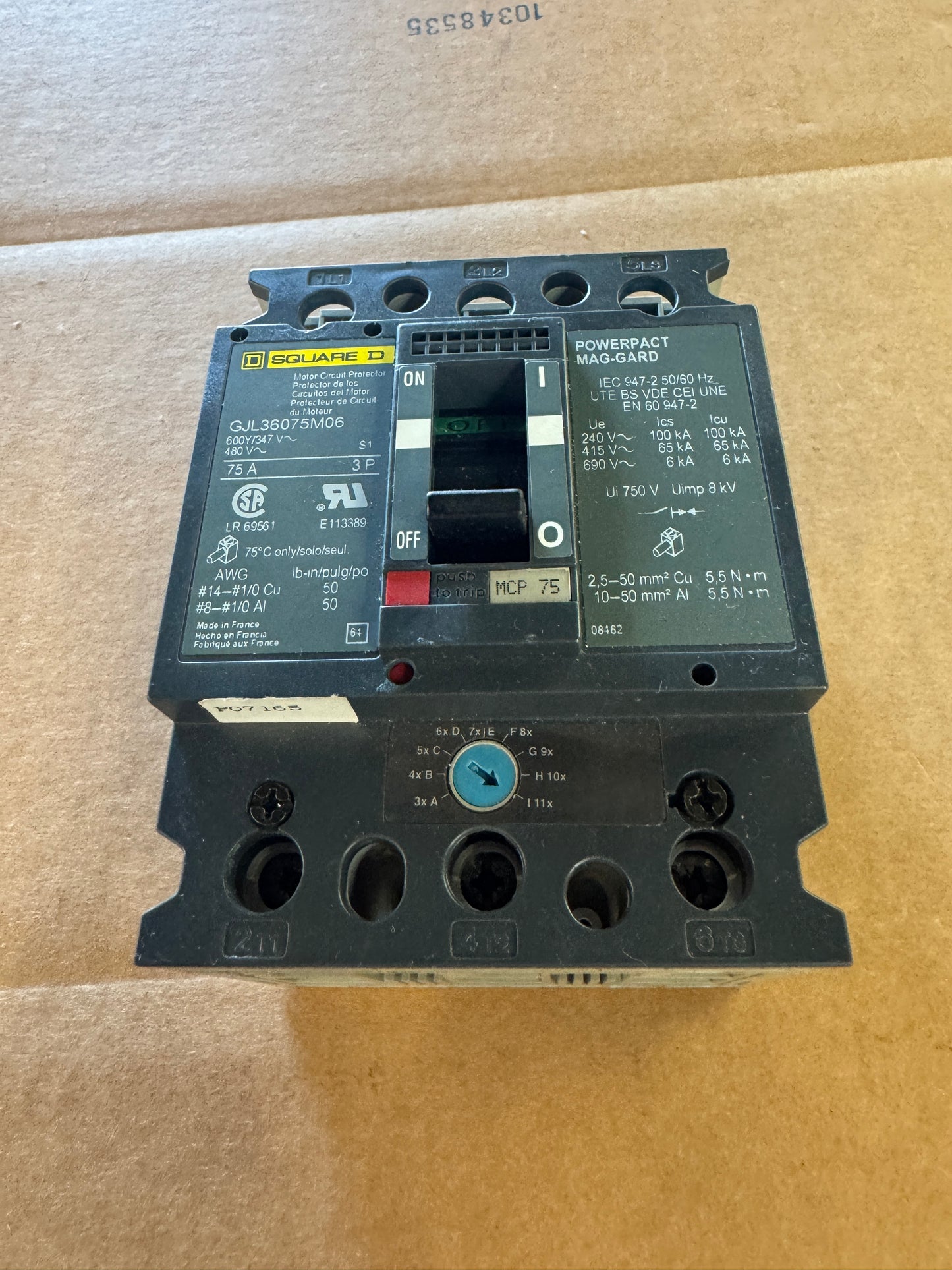 Square D GJL36075M06 Motor Circuit Protector 600V / 480V AC Untested Surplus