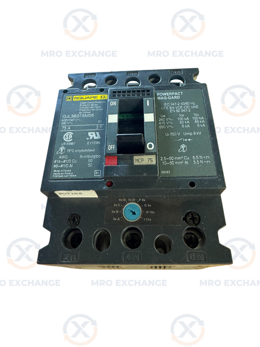 Square D GJL36075M06 Motor Circuit Protector 600V / 480V AC Untested Surplus