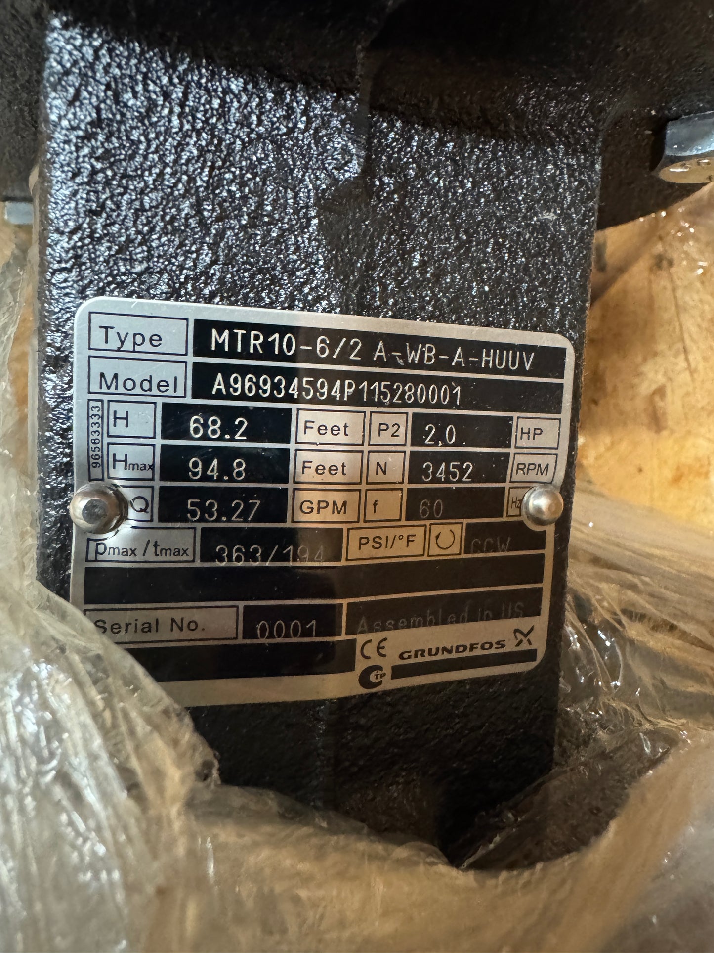 Grundfos Immersible Multistage Coolant Pump MTR10-6/2 A-WB-A-HUUV 2 In. NPT 363 PSI Max