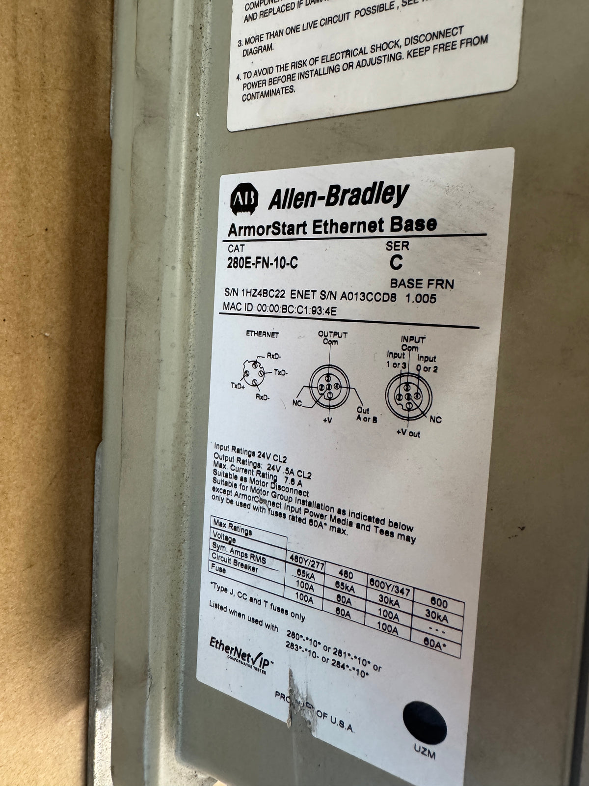 Allen-Bradley 284E-FVD1P4Z-10-CR-EMI-OC ArmorStart Distributed Motor Controller 380 to 480V AC