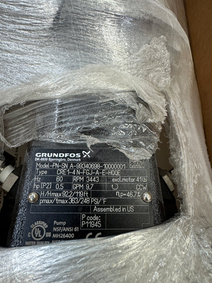 Grundfos CR1-4 N-FGJ-A-E-HQQE Vertical Multistage Centrifugal Pump m00279