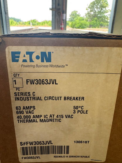 Eaton FW3063JVL Industrial Circuit Breaker 690 VAC Untested Surplus