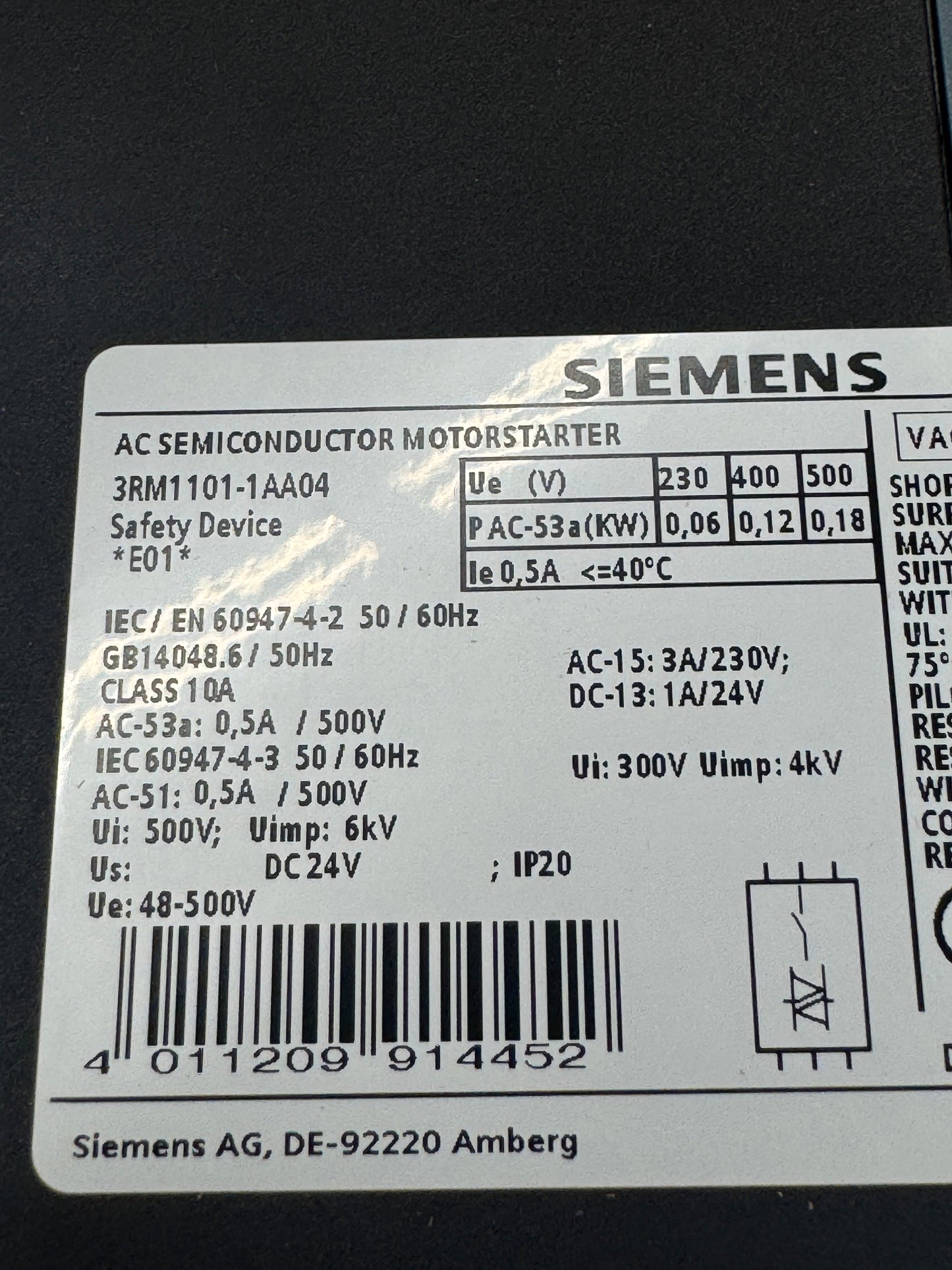 Siemens Fail-Safe Direct Starter 3RM1101-1AA04