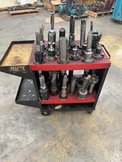 Mixed CAT50 Tool Holder Lot with Tooling and Cart | CAT50