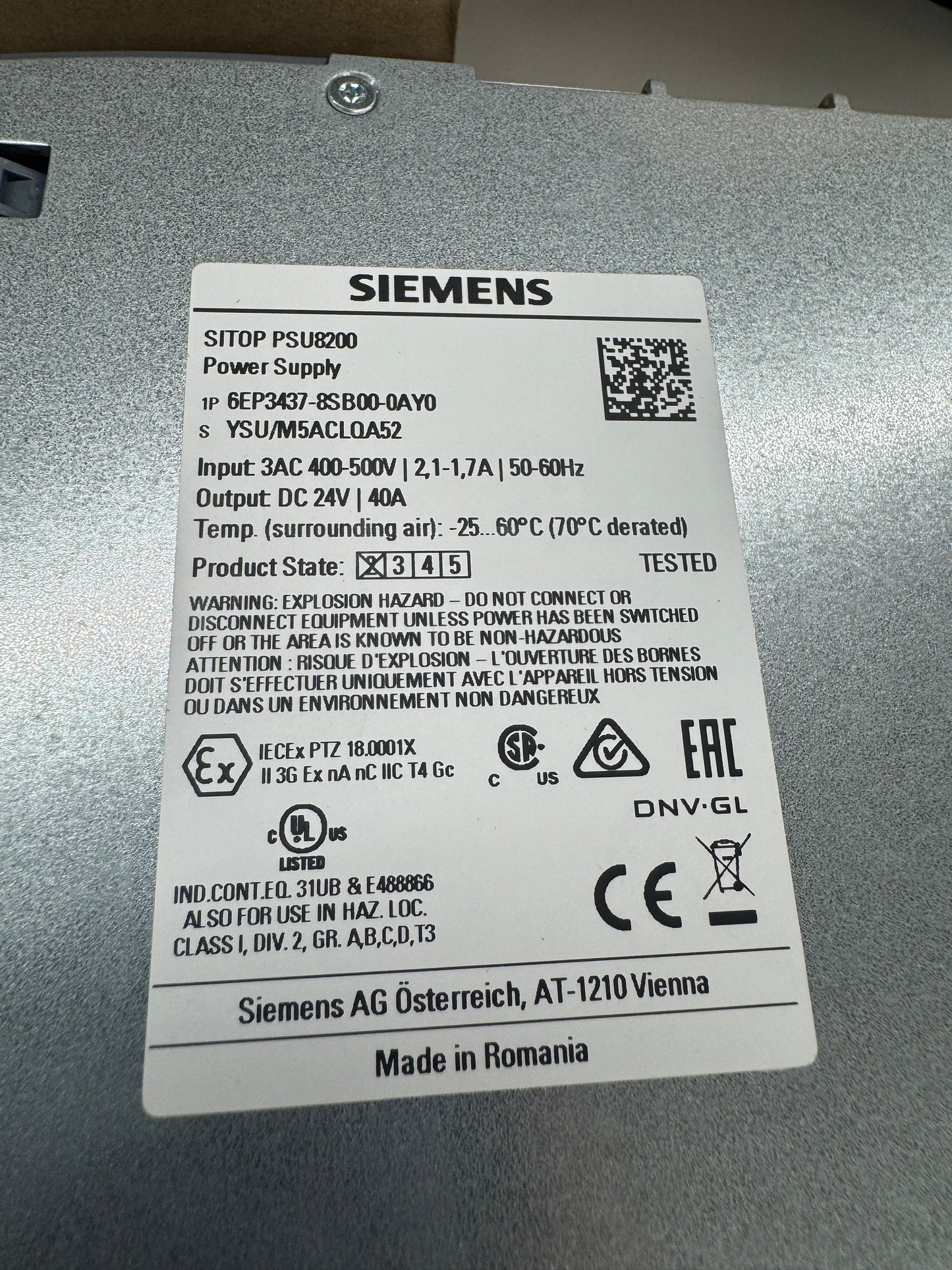 Siemens Power Supply 6EP3437-8SB00-0AY0
