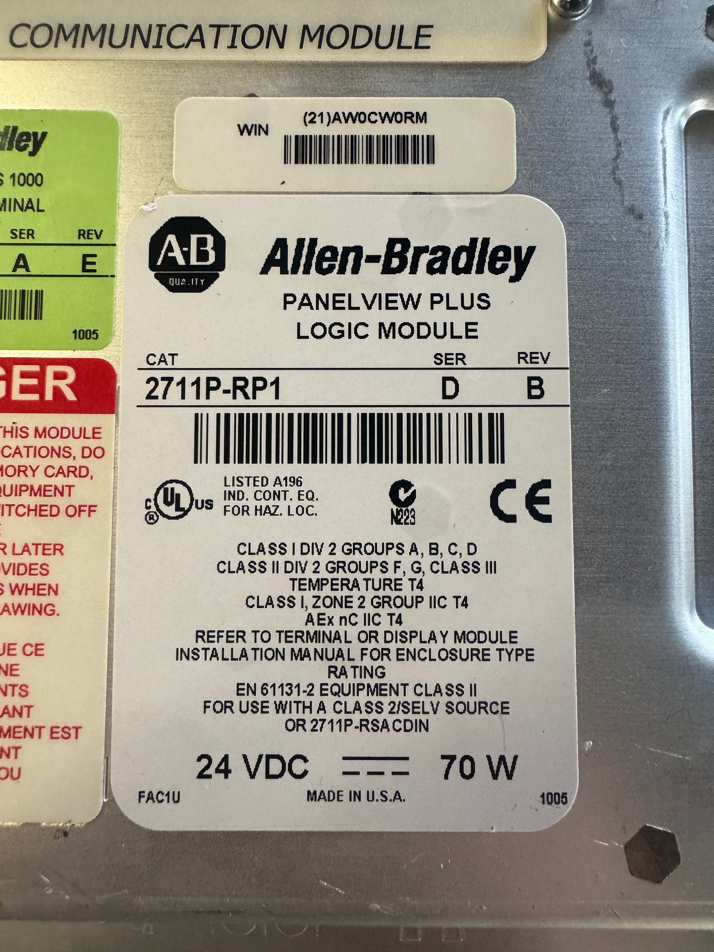 Allen-Bradley Color Touch Display Module 2711P-RDT10C Ser B