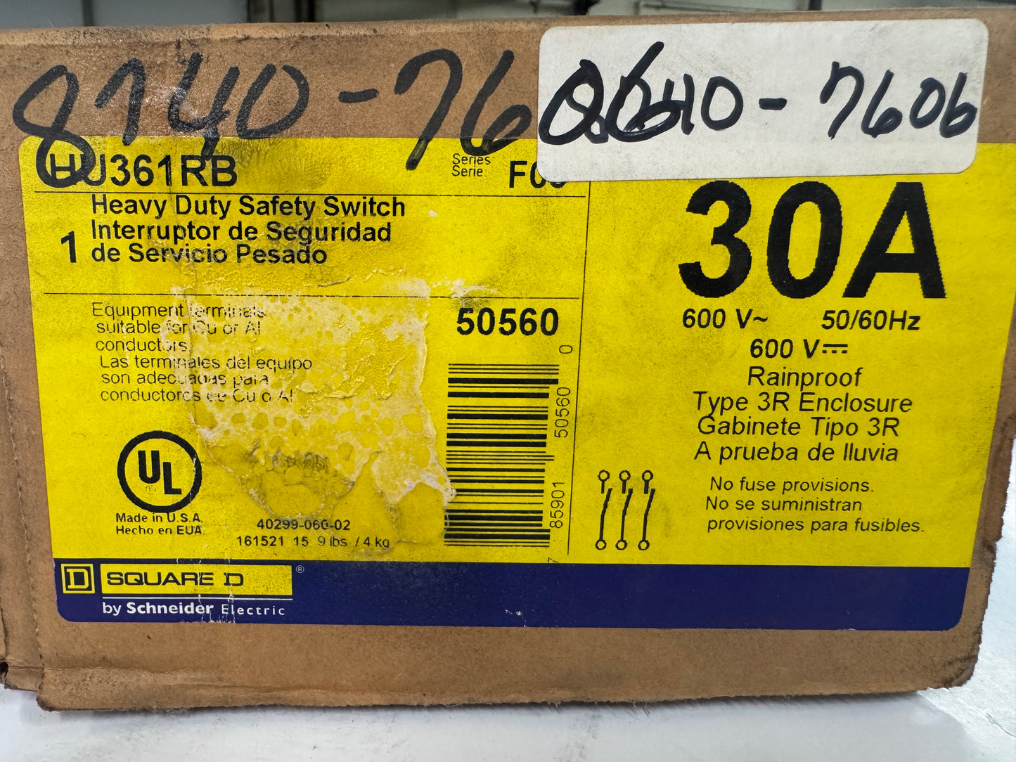 Square D Heavy Duty Safety Switch HU361RB 600V