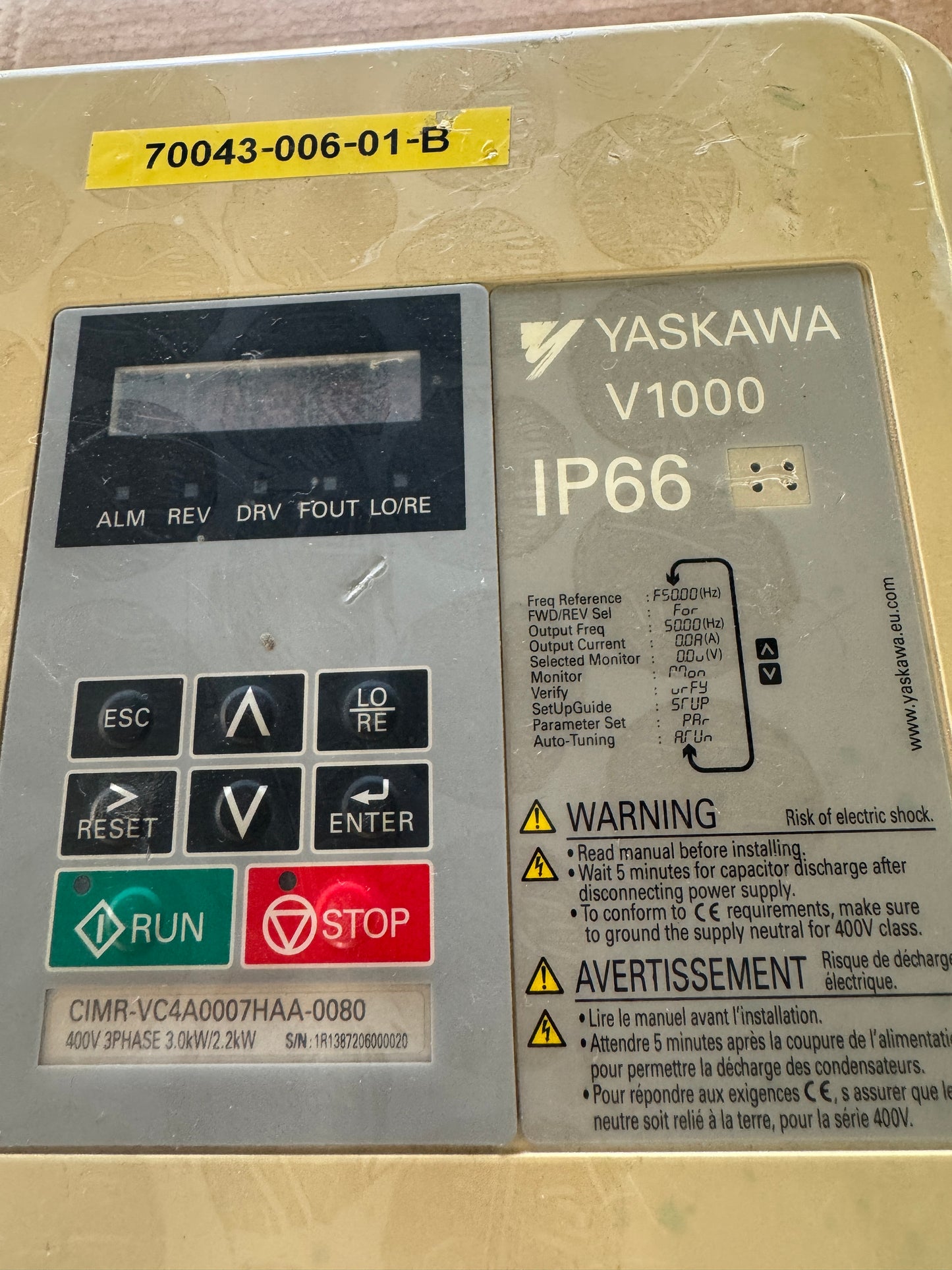 Yaskawa Variable Frequency Drive CIMR-VC4A0007HAA-0080 - 3 kW Variable RPM 01465