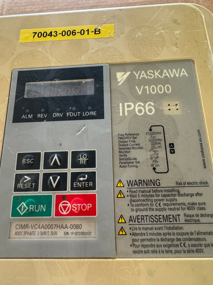 Yaskawa Variable Frequency Drive CIMR-VC4A0007HAA-0080 - 3 kW Variable RPM 01465