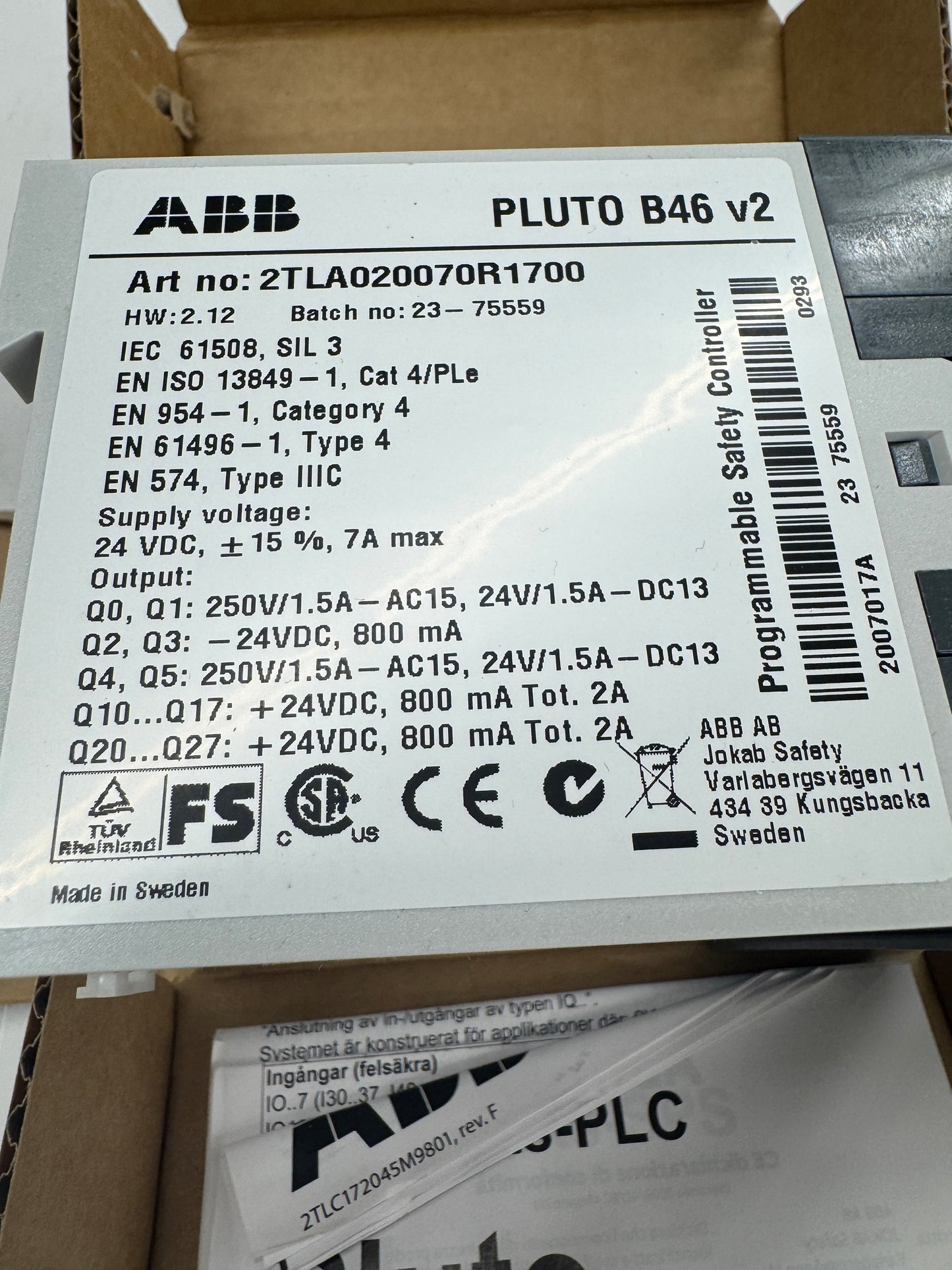 ABB Programmable Safety Controller 2TLA020070R1700 / PLUTO B46 v2 24 VDC