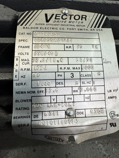 Baldor Electric Co. AC Motor ZDJ4103T - 25 HP 8000 RPM
