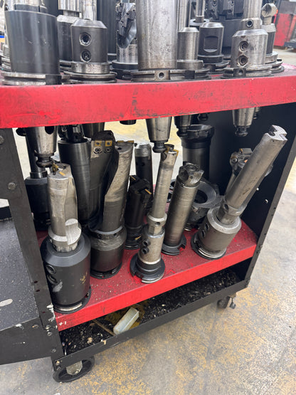 Mixed CAT50 Tool Holder Lot with Tooling and Cart | CAT50