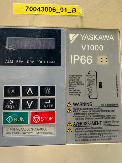Yaskawa CIMR-VC4A0007HAA-0080 Variable Frequency Drive 480V AC 3-Phase Untested Surplus 01463
