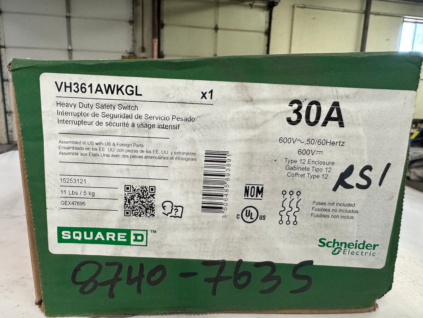 Square D Heavy Duty Safety Switch VH361AWKGL 600V