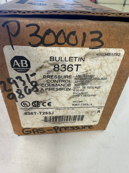 Allen-Bradley Pressure Control Switch 836T-T253J 1/4 In. NPT 12 to 150 Psi Range, 350 Psi Max