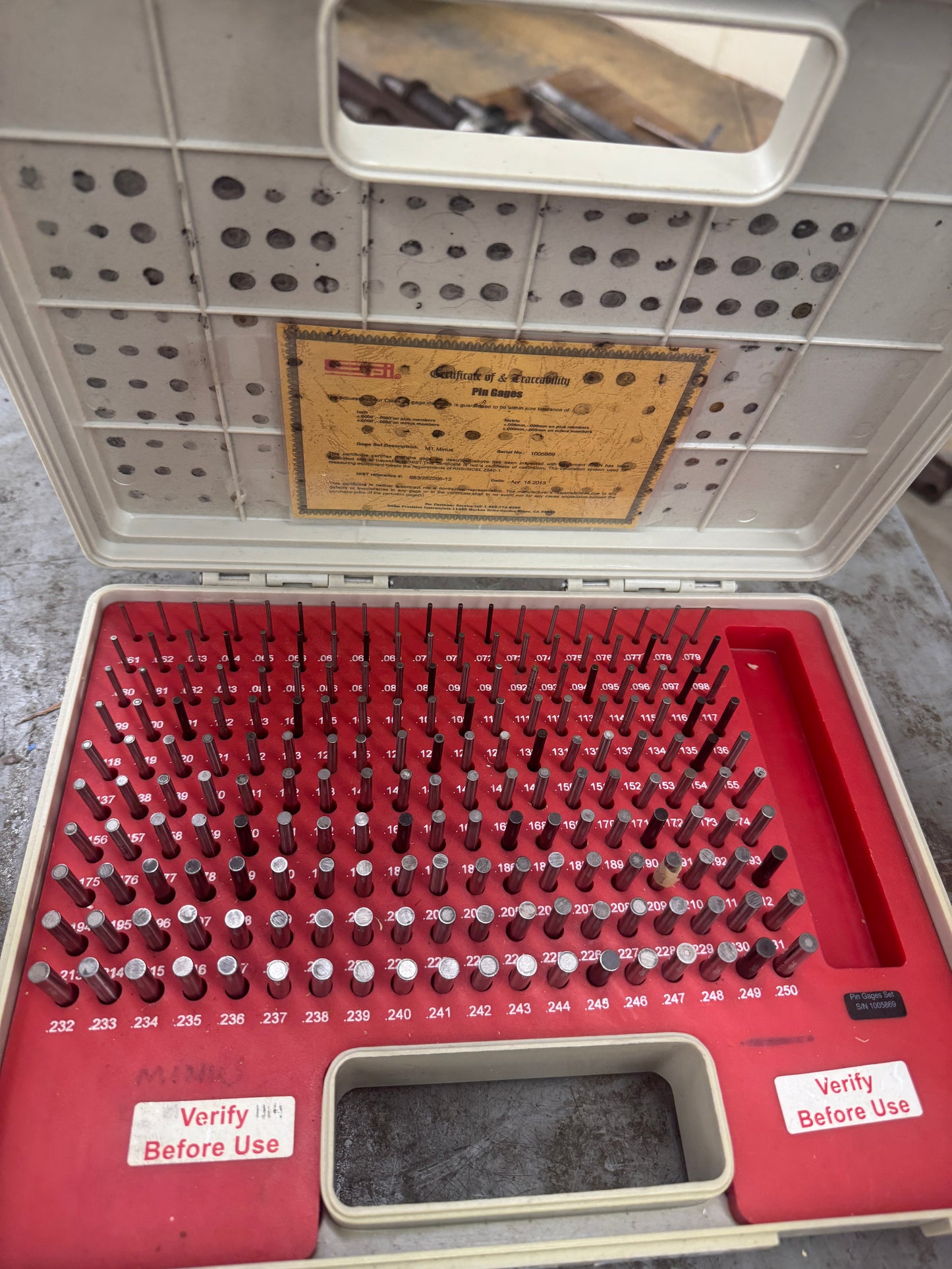 SPI Pin Gage Set 22-147-3 0.061 In. to 0.250 In. 0.001 In. Step Increments