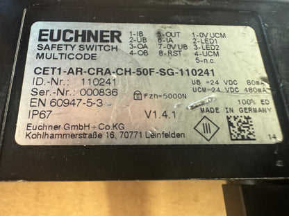 Euchner CET1-AR-CRA-CH-50F-SG-110241 Safety Switch 24 VDC Open Box Unused
