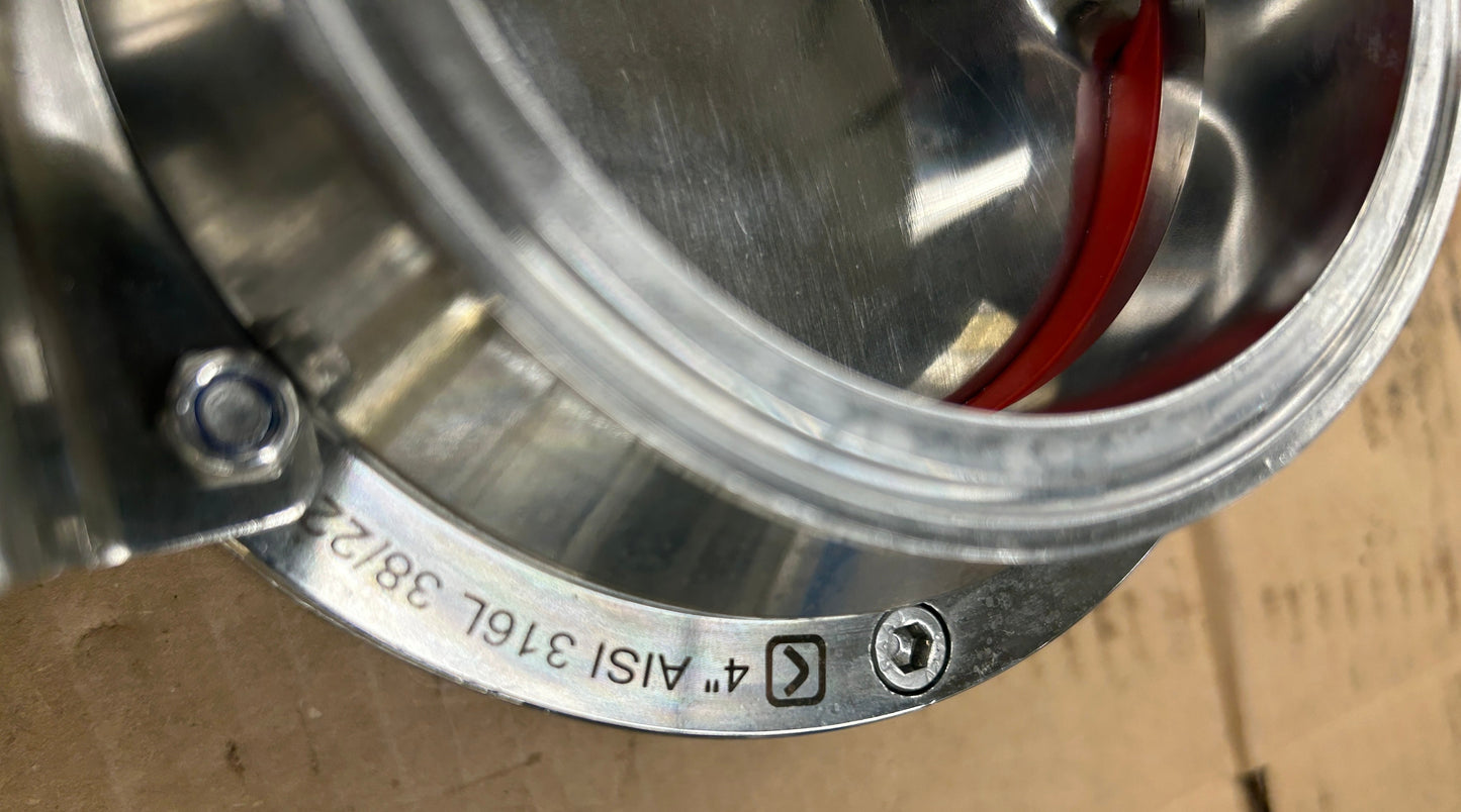 Cipriani Harrison Sanitary Pneumatic Butterfly Valve 4" AISI 316L 38/22 4 In. Sanitary Tri-Clamp
