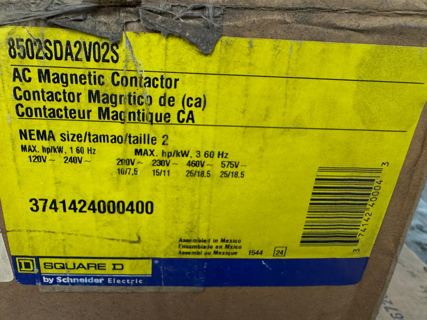 Square D Enclosed AC Magnetic Contactor 8502SDA2V02S